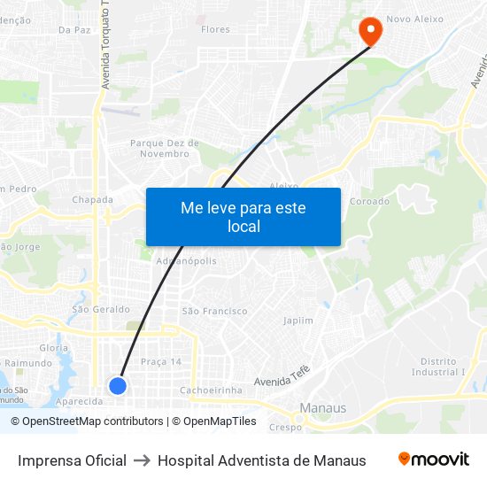 Imprensa Oficial to Hospital Adventista de Manaus map