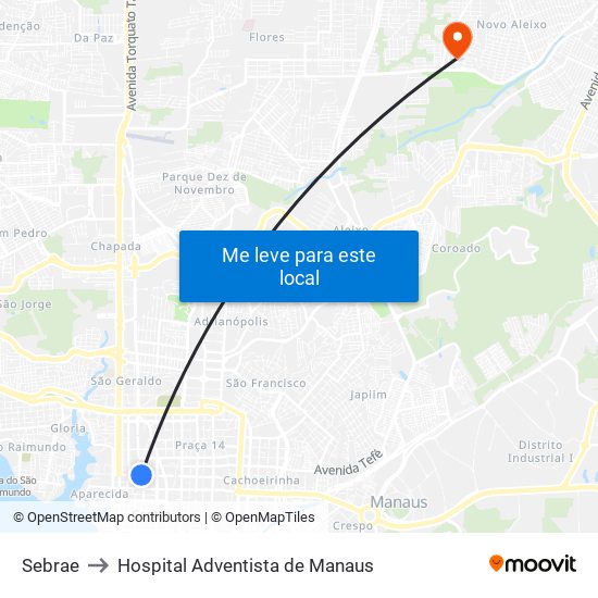 Sebrae to Hospital Adventista de Manaus map