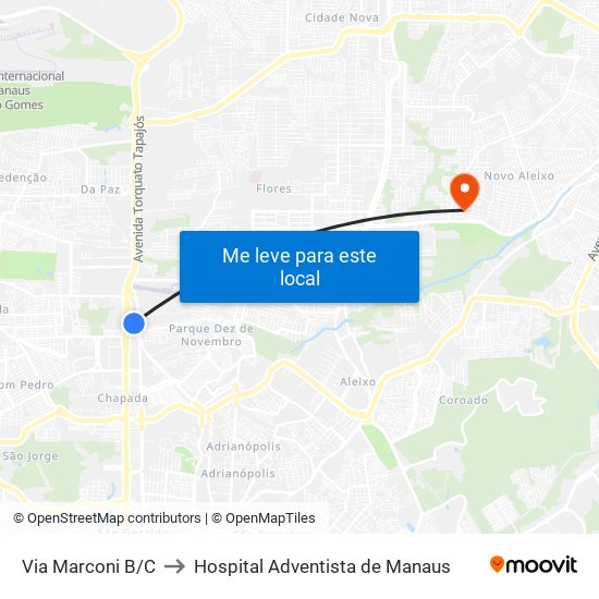 Via Marconi B/C to Hospital Adventista de Manaus map