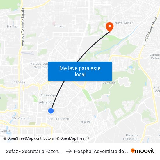 Sefaz - Secretaria Fazendária B/C to Hospital Adventista de Manaus map
