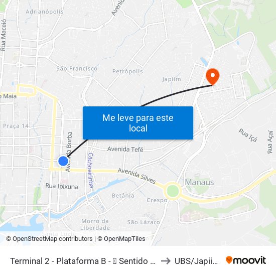 Terminal 2 - Plataforma B - ➒ Sentido Bairro to UBS/Japiim 2 map