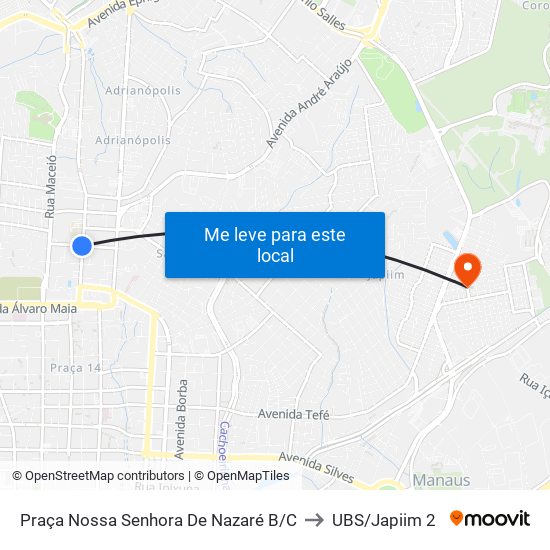 Praça Nossa Senhora De Nazaré B/C to UBS/Japiim 2 map