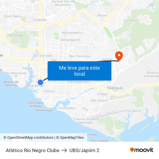 Atlético Rio Negro Clube to UBS/Japiim 2 map