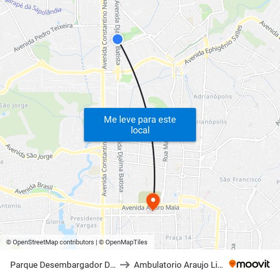 Parque Desembargador David Antônio C/B to Ambulatorio Araujo Lima - Boulevard map