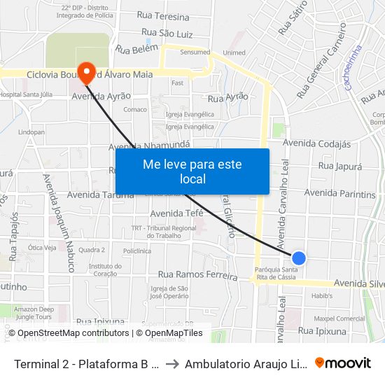 Terminal 2 - Plataforma B - ➐ Sentido Bairro to Ambulatorio Araujo Lima - Boulevard map