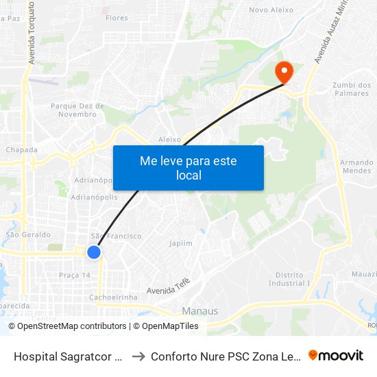 Hospital Sagratcor C/B to Conforto Nure PSC Zona Leste. map