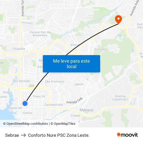 Sebrae to Conforto Nure PSC Zona Leste. map