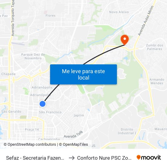 Sefaz - Secretaria Fazendária B/C to Conforto Nure PSC Zona Leste. map
