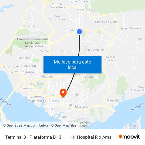 Terminal 3 - Plataforma B - ➓ Embarque Cachoeirinha to Hospital Rio Amazonas - Hapvida map