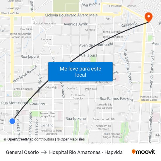 General Osório to Hospital Rio Amazonas - Hapvida map