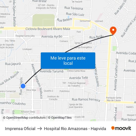 Imprensa Oficial to Hospital Rio Amazonas - Hapvida map