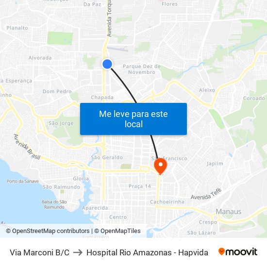 Via Marconi B/C to Hospital Rio Amazonas - Hapvida map