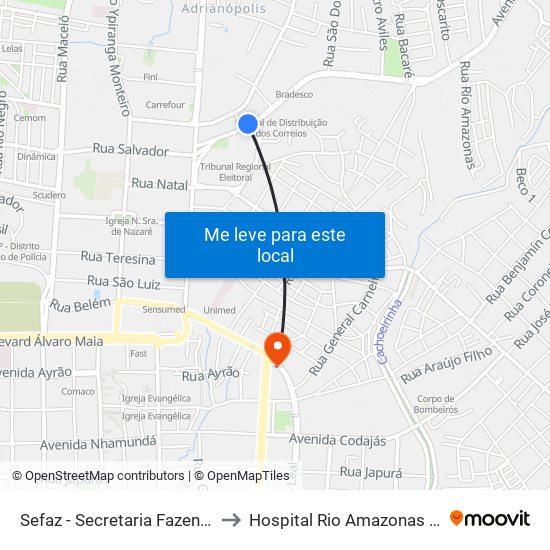 Sefaz - Secretaria Fazendária B/C to Hospital Rio Amazonas - Hapvida map