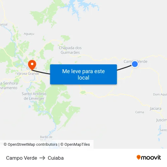 Campo Verde to Cuiaba map