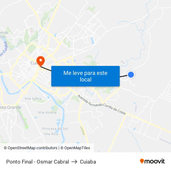 Ponto Final - Osmar Cabral to Cuiaba map