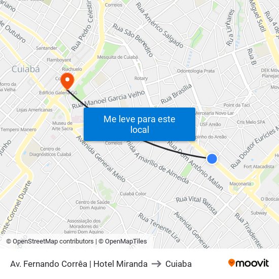 Av. Fernando Corrêa | Hotel Miranda to Cuiaba map