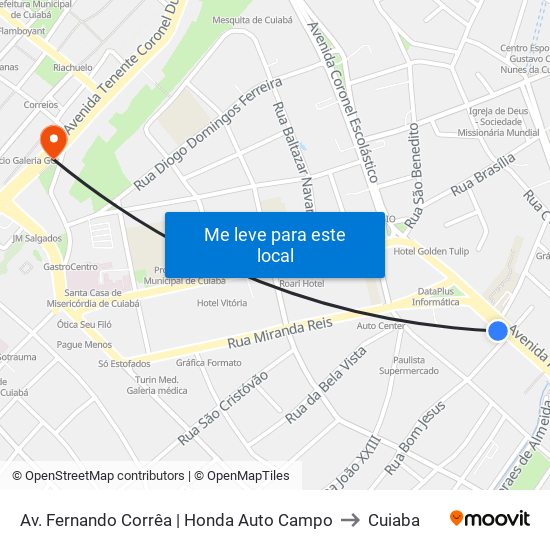 Av. Fernando Corrêa | Honda Auto Campo to Cuiaba map