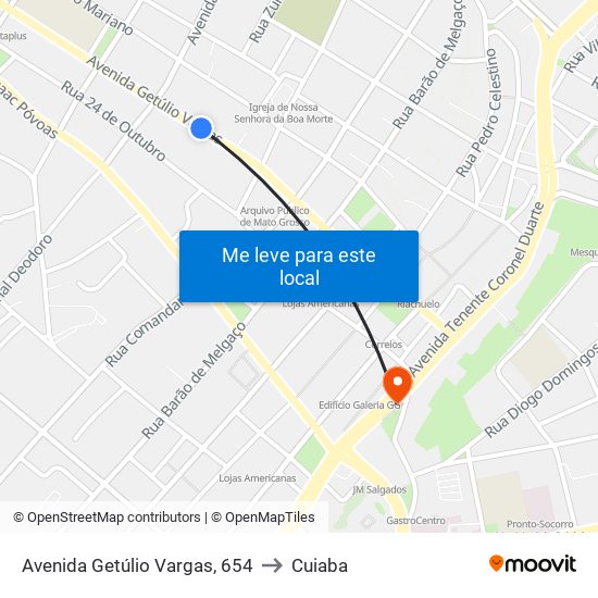 Avenida Getúlio Vargas, 654 to Cuiaba map