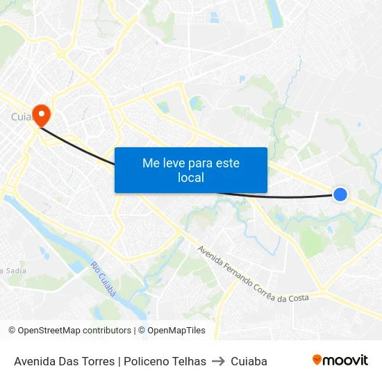 Avenida Das Torres | Policeno Telhas to Cuiaba map
