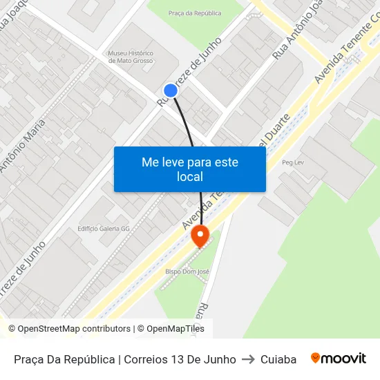 Praça Da República | Correios 13 De Junho to Cuiaba map