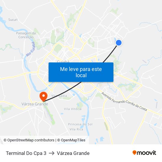 Terminal Do Cpa 3 to Várzea Grande map