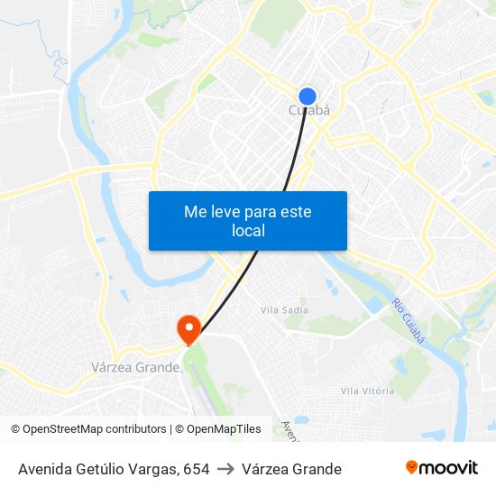 Avenida Getúlio Vargas, 654 to Várzea Grande map