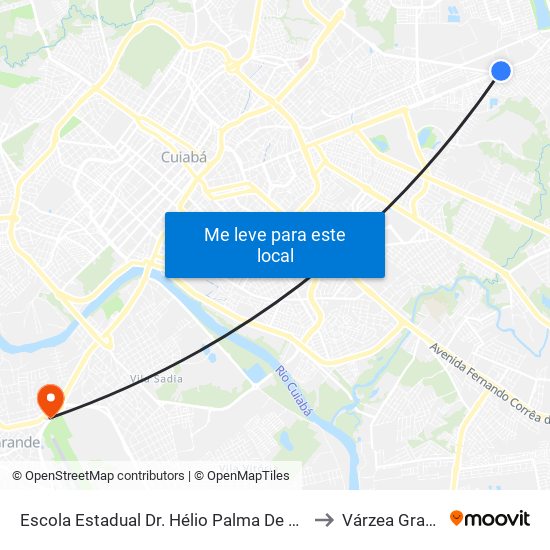 Escola Estadual Dr. Hélio Palma De Arruda to Várzea Grande map
