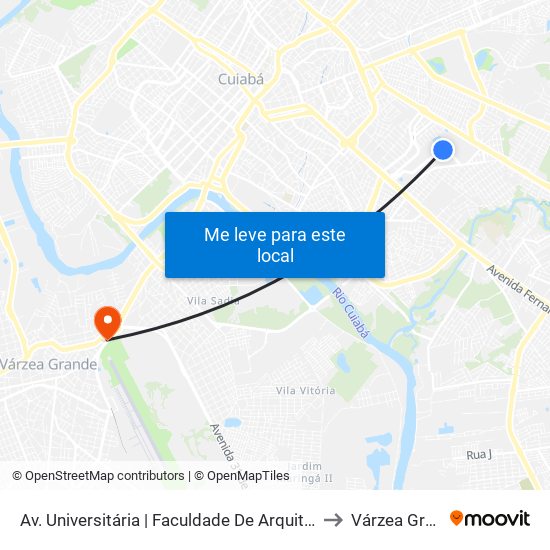 Av. Universitária | Faculdade De Arquitetura E Ru to Várzea Grande map