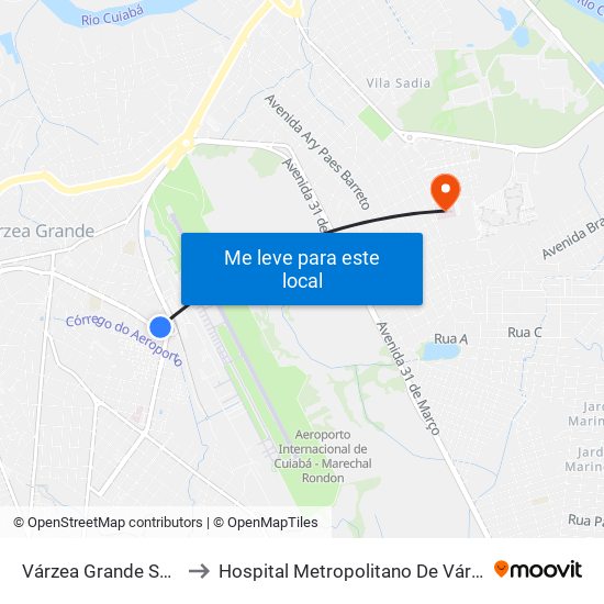 Várzea Grande Shopping to Hospital Metropolitano De Várzea Grande map