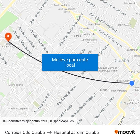 Correios Cdd Cuiabá to Hospital Jardim Cuiabá map