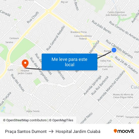 Praça Santos Dumont to Hospital Jardim Cuiabá map