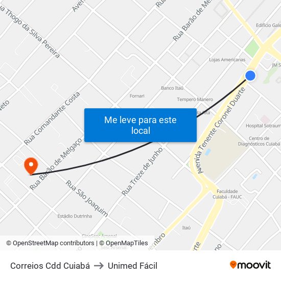 Correios Cdd Cuiabá to Unimed Fácil map