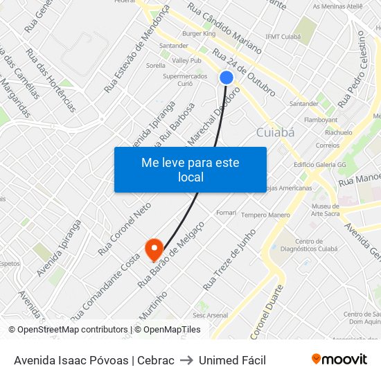 Avenida Isaac Póvoas | Cebrac to Unimed Fácil map