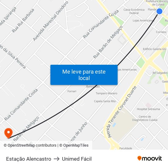 Estação Alencastro to Unimed Fácil map