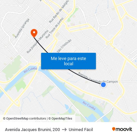 Avenida Jacques Brunini, 200 to Unimed Fácil map