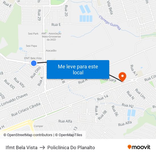 Ifmt Bela Vista to Policlínica Do Planalto map