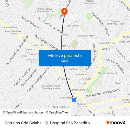 Correios Cdd Cuiabá to Hospital São Benedito map