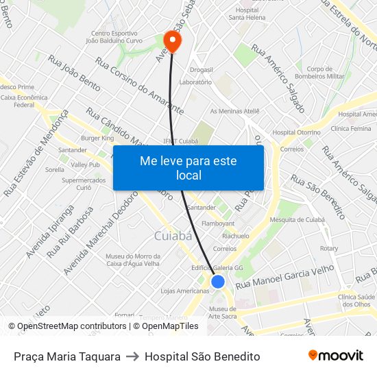 Praça Maria Taquara to Hospital São Benedito map