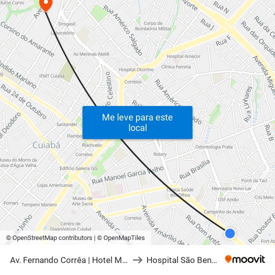 Av. Fernando Corrêa | Hotel Miranda to Hospital São Benedito map