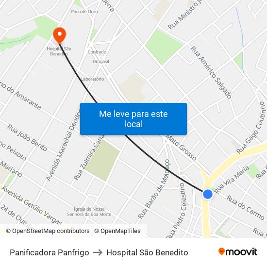 Panificadora Panfrigo to Hospital São Benedito map