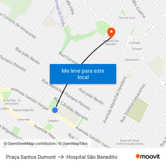 Praça Santos Dumont to Hospital São Benedito map