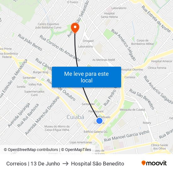 Correios | 13 De Junho to Hospital São Benedito map