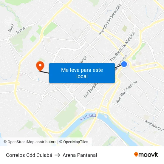 Santa Casa to Arena Pantanal map