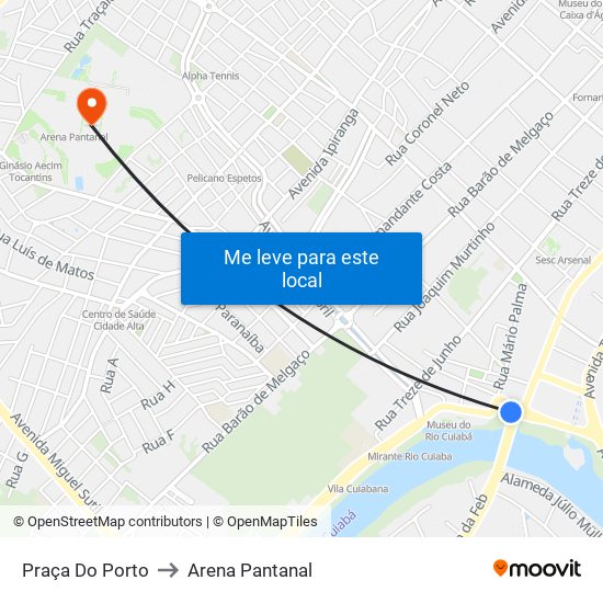 Praça Do Porto to Arena Pantanal map