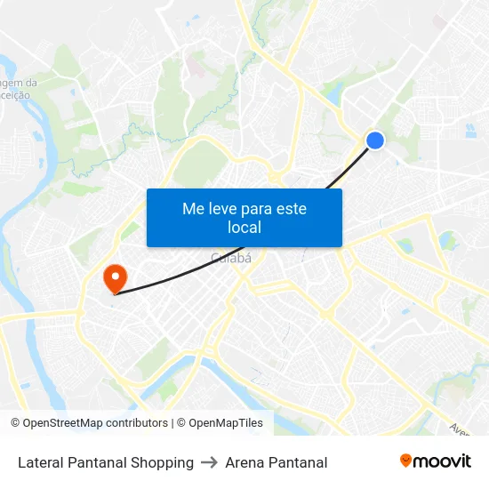 Lateral Pantanal Shopping to Arena Pantanal map