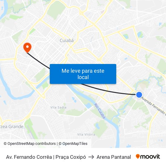 Av. Fernando Corrêa | Praça Coxipó to Arena Pantanal map
