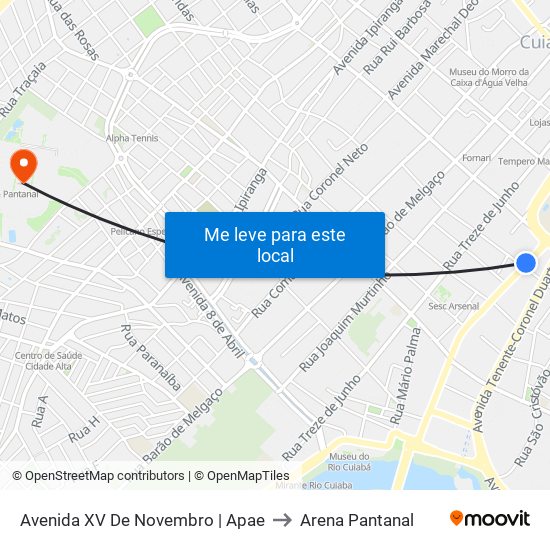 Avenida XV De Novembro | Apae to Arena Pantanal map
