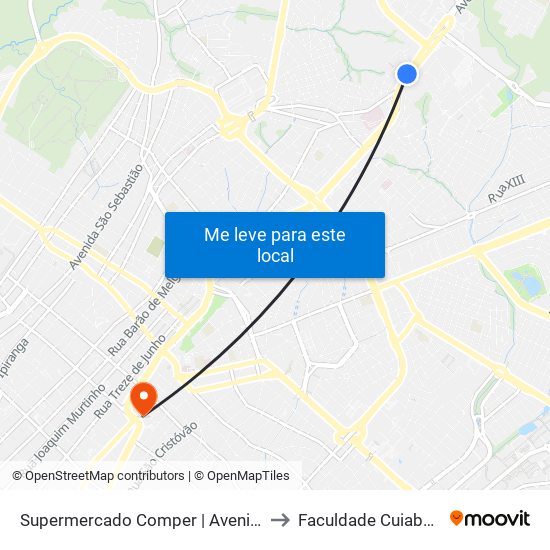 Supermercado Comper | Avenida Do Cpa to Faculdade Cuiabá - Fauc map