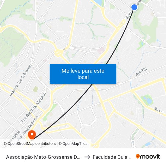 Associação Mato-Grossense Dos Municípios to Faculdade Cuiabá - Fauc map