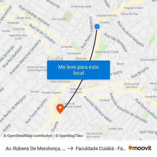 Av. Rubens De Mendonça, 54 to Faculdade Cuiabá - Fauc map